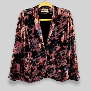 Urban Outfitters Velvet Morris Blazer Floral Print Purple Multicolor Women's XS